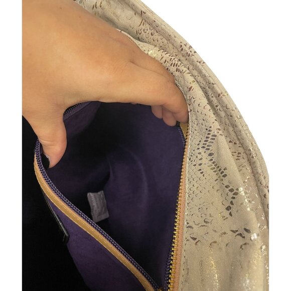 Sharif Womens Hobo Bag Beige Anaconda Tears Leather Shopper Tote Satchel NWT - Picture 9 of 14